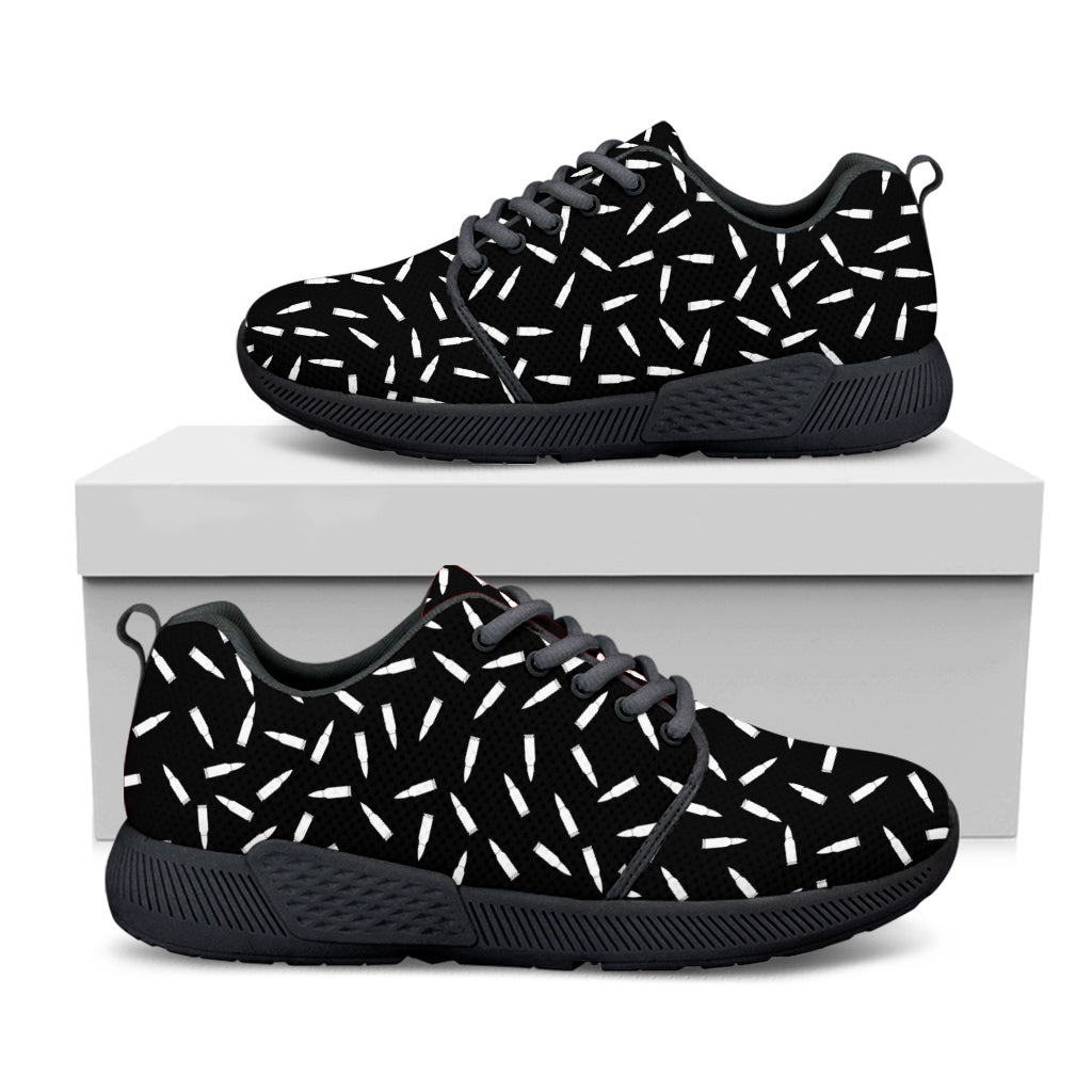 White And Black Gun Bullet Pattern Print Black Athletic Shoes