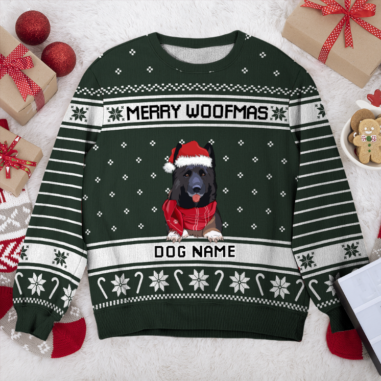 Belgian Shepherd Merry Woofmas Personalized Sweater, Dog Ugly Christmas Sweater