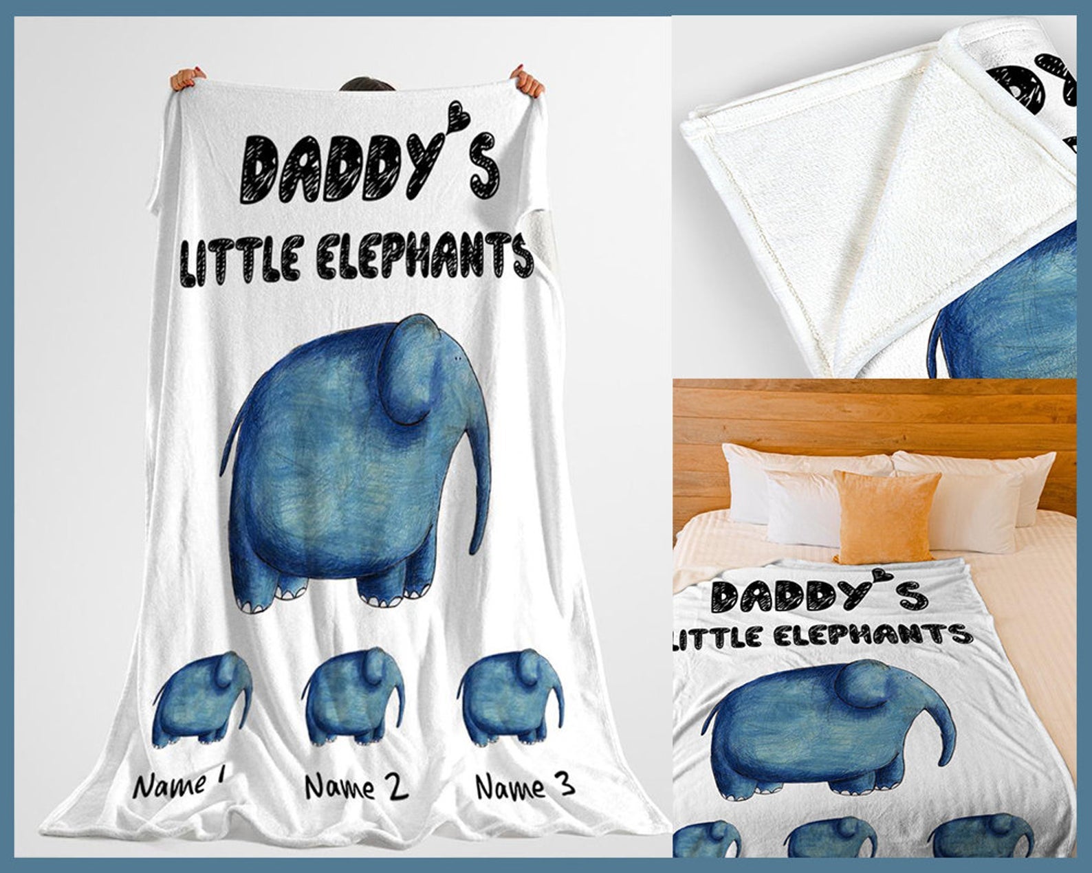 Personalized Daddy’S Little Elephants Sherpa Fleece Blanket Great Customized Blanket Gifts For Birthday Christmas Thanksgiving