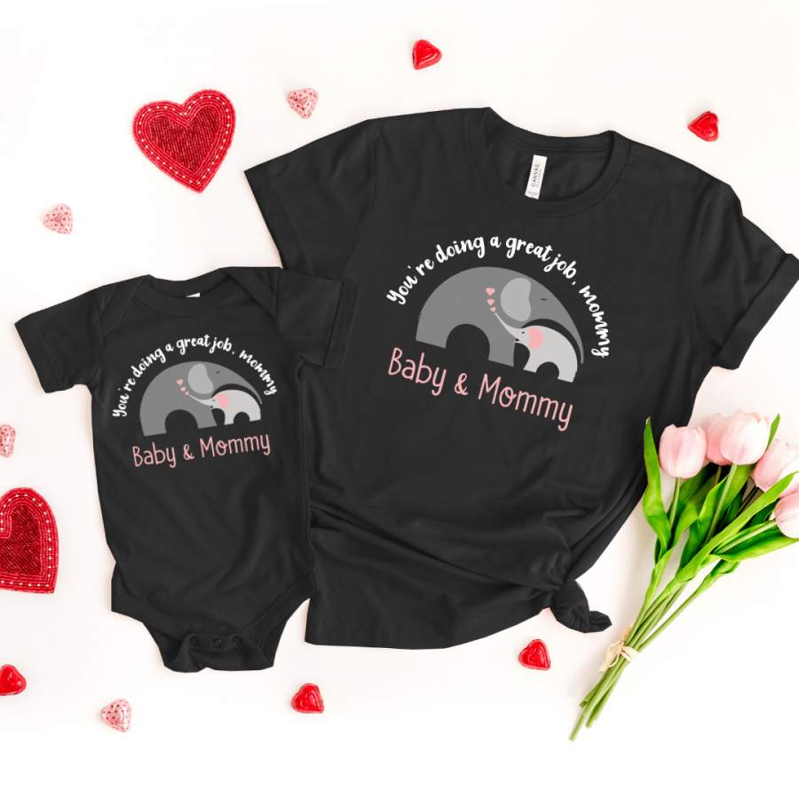 Mommy and Me outfits Mama Baby Cute Shirt Mother’s Day Shirt bodysuit Boho Elephant Baby Shirt for Mom and Girl Best Mama shirt