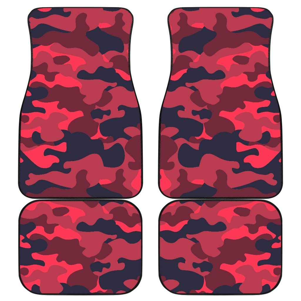 Red Pink And Black Camouflage Print Front And Back Car Floor Mats, Front Car Mat