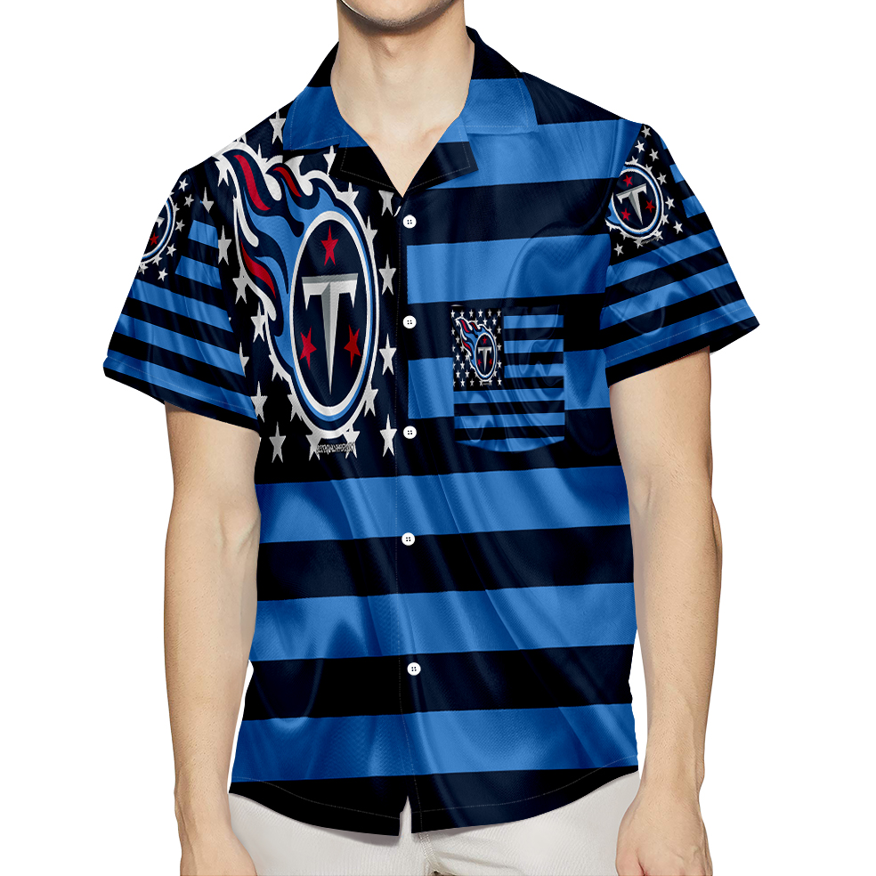 Tennessee Titans American Flag V23 3D All Over Print Summer Beach Hawaiian Shirt With Pocket