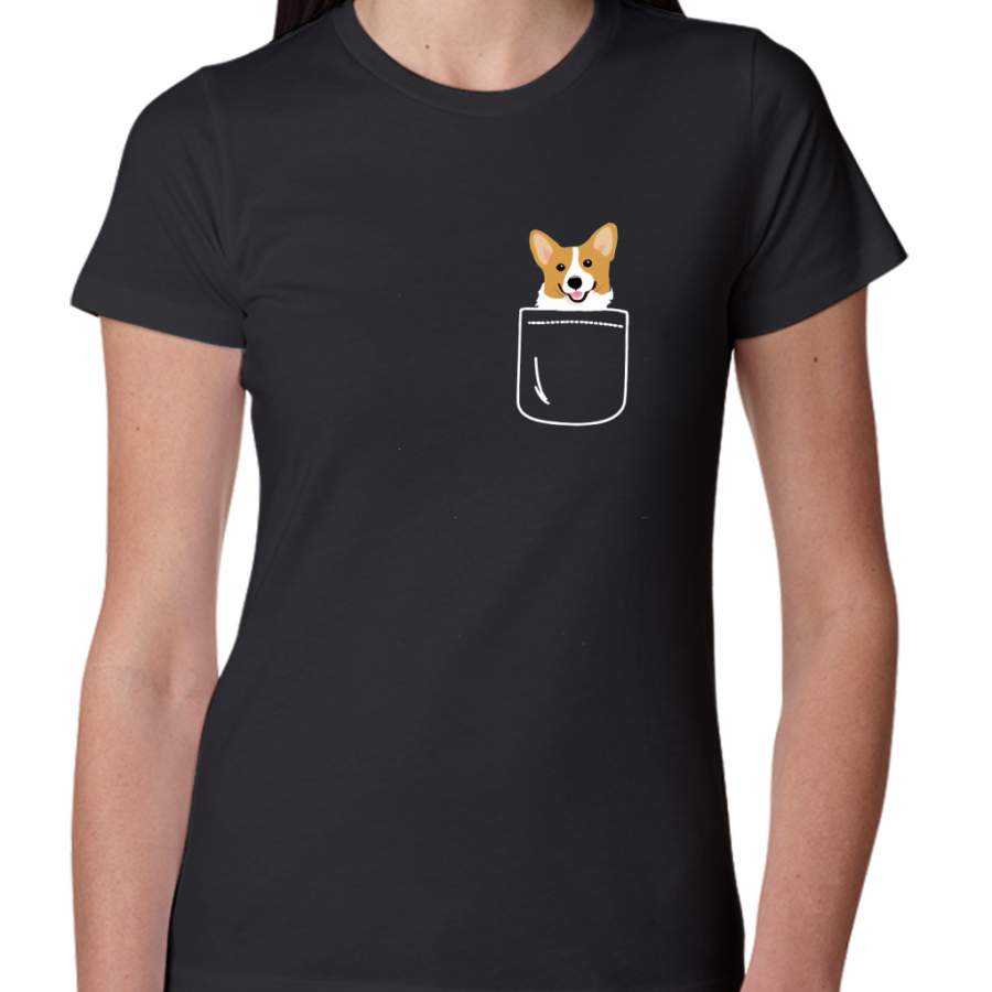 Corgi In Pocket Funny Cute Puppy Big Happy Smile Women T-Shirt