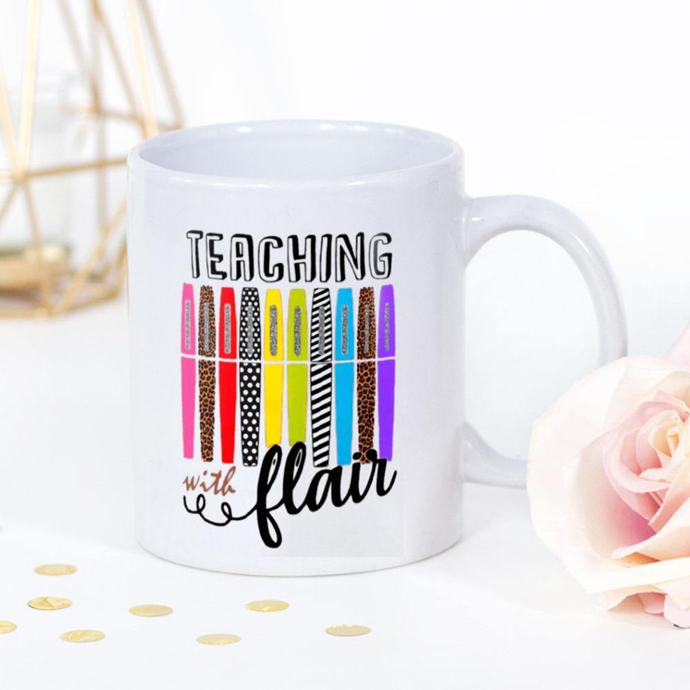 Teaching With Flair Colorful Pencil Leopard White Mug