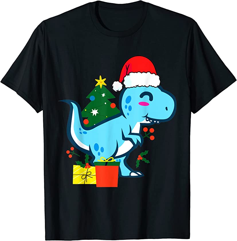 Christmas Cute T-Rex Dinosaur Christmas Holiday Santa T-Shirt