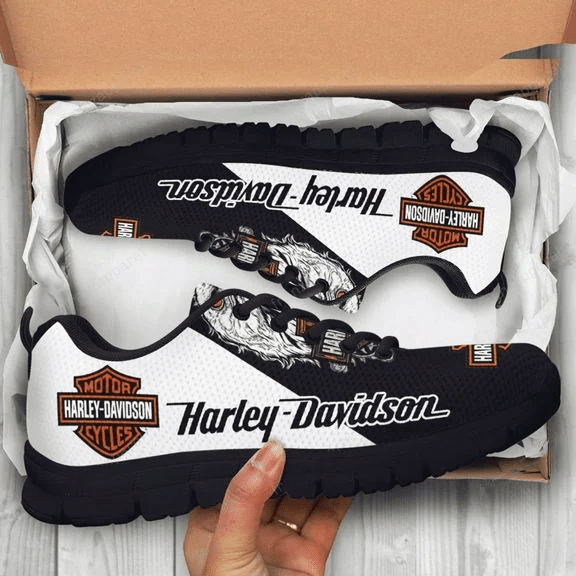 Harley Davidson ver3 Print Sneakers, Women’s Sneakers, Handmade Crafted sneaker black Shoes birthday gift Fashion Fly Sneakers TL97