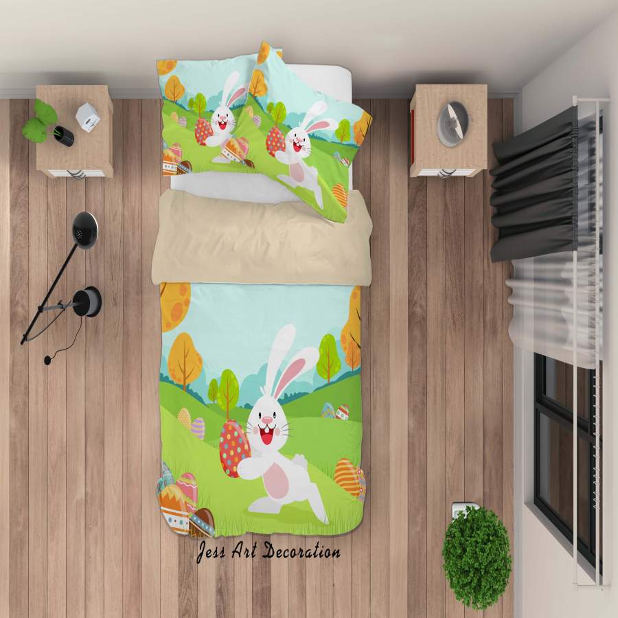 3D Cartoon Rabbit Grassland Trees Eggs Quilt Cover Set Bedding Set Duvet Cover Pillowcases SF86