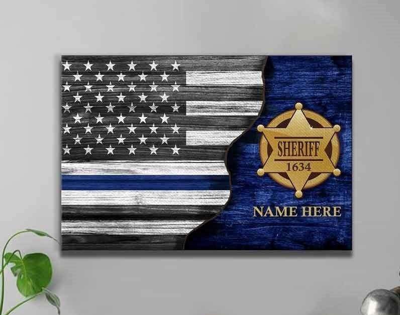 [Personalized Name] Half Thin Blue Line With Sheriff Badge – Gift For Home Decor, Best Gift Idea – Canvas Print