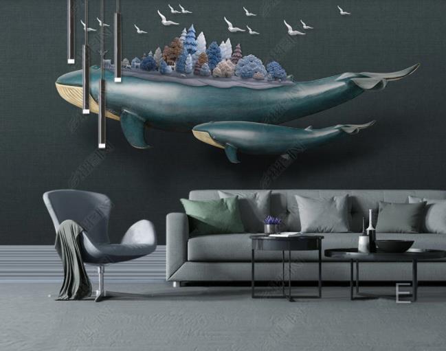 3D Stereo Effect Relief  Whale Sea Gull Wall Mural Wallpaper Sww1893