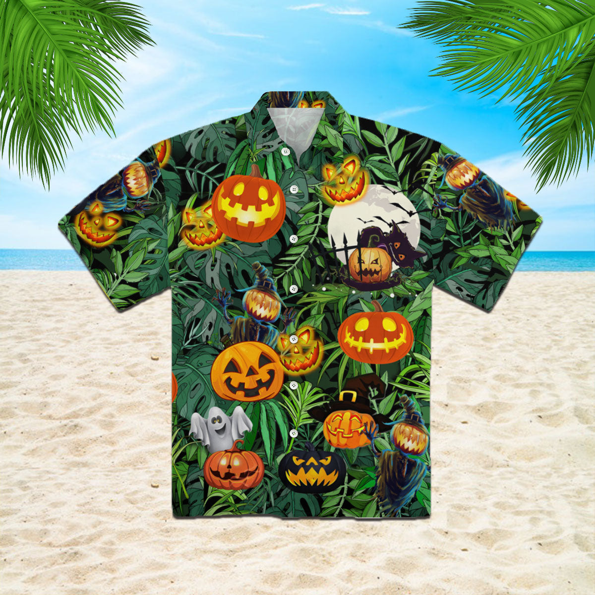 Amazing Pumpkin Halloween Green Leaf Tropical Hawaii Shirt For Men Women Ha5824