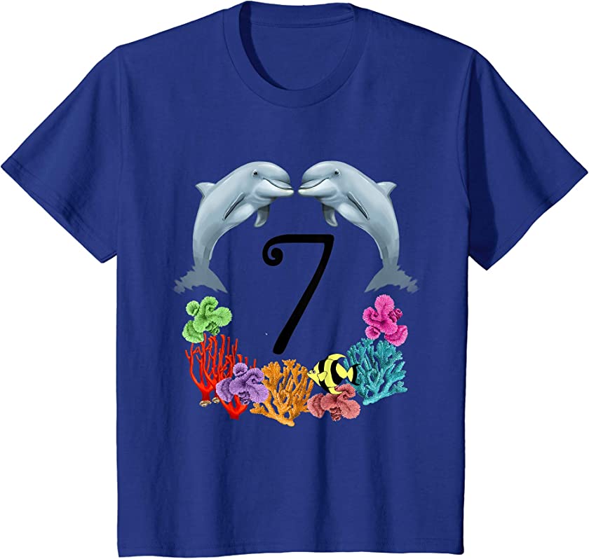 Kids 7 Year Old Dolphin Birthday Party 7th Birthday T-Shirt