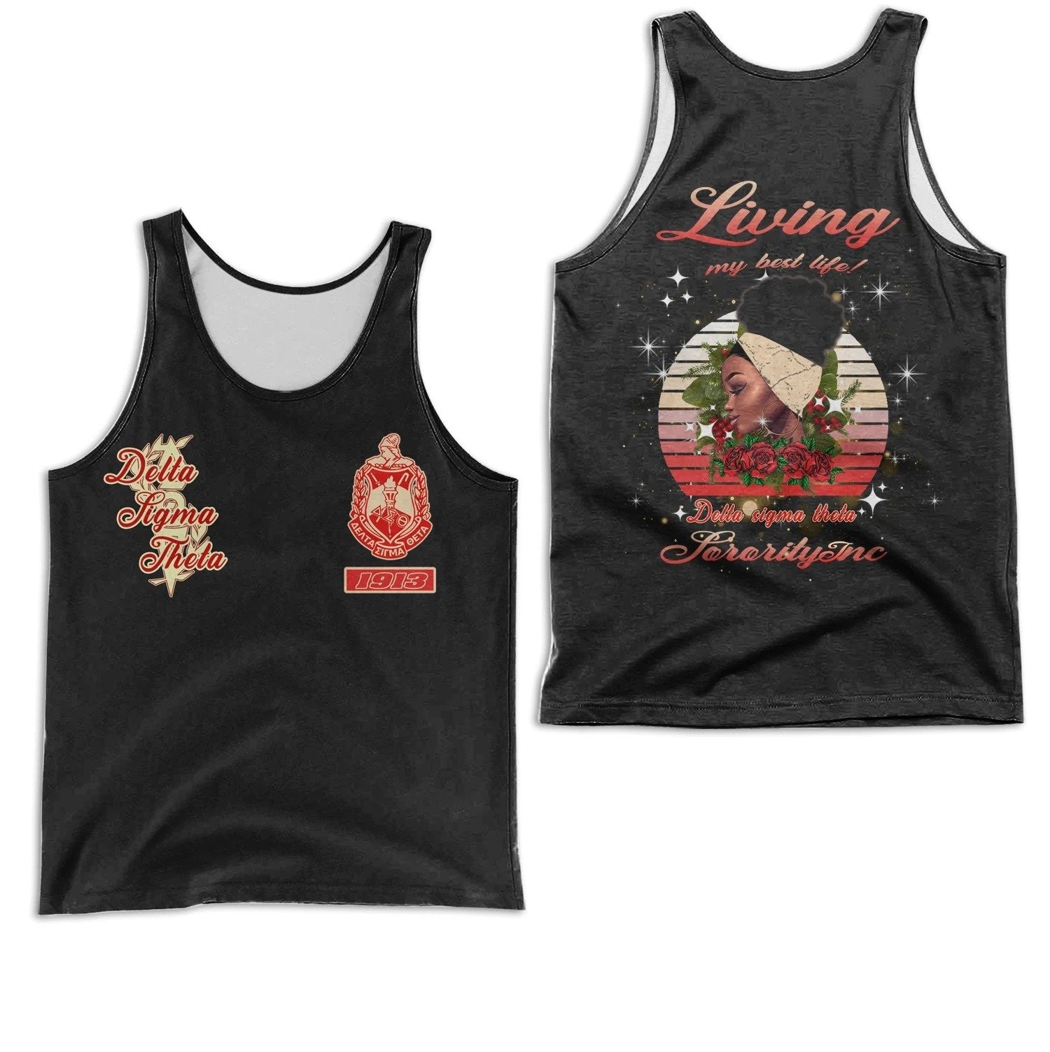 Wonderprint Tank Top Living My Best Life Delta Sigma Theta Racerback Tank