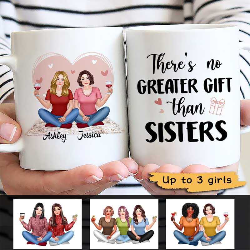 Pink Heart Pretty Besties Sisters Personalized Coffee Mug