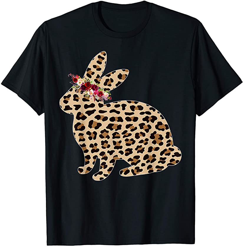 Leopard Cheetah Floral Bunny Funny Easter Holiday T-Shirt