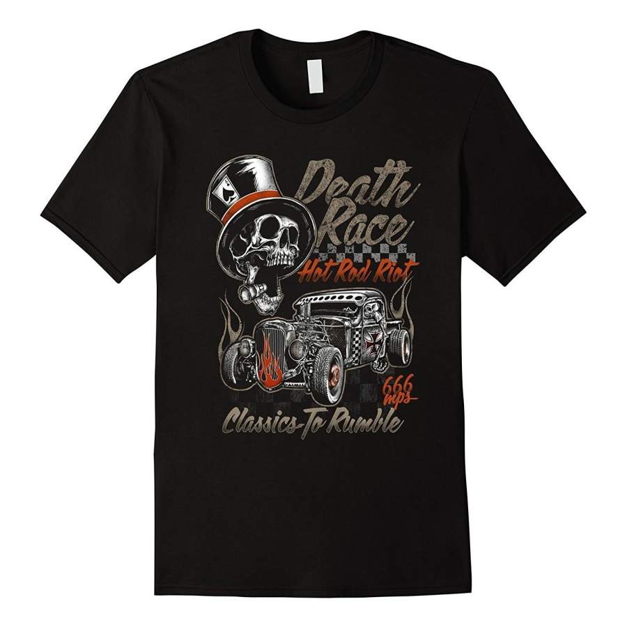 Mens Vintage Death Race Hot Rod Riot Skull Mens Tee T-Shirt