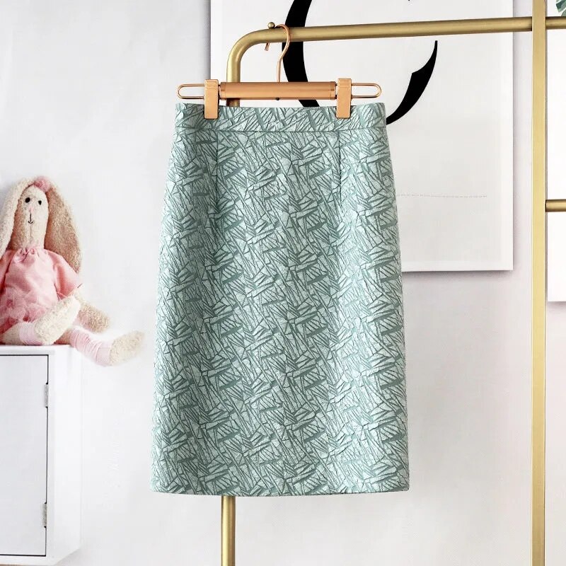 Vintage Jacquard Skirts 2022 Spring Autumn Light Luxury Fashion Hip Skirts High Waist Slim Straight Midi Skirt Vetement Femme alx