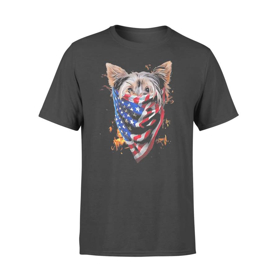 Yorkshire Terrier Fire In Sight American Flag T-shirt