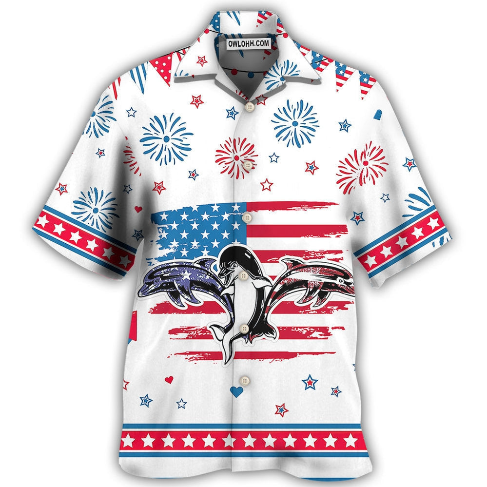 Dolphin Independence Day Funny Dolphin – Hawaiian Shirt – Owl Ohh