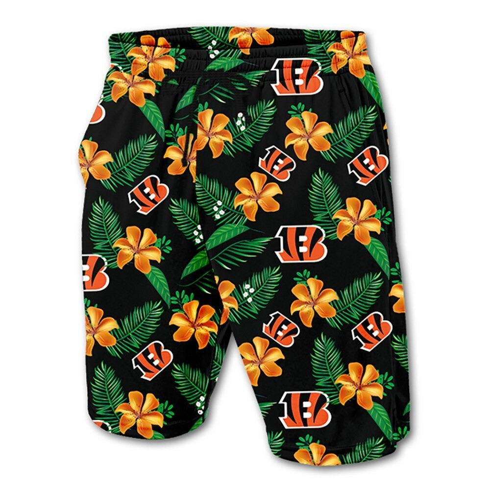 Cincinnati Bengals Leaf Floral Pattern Hawaii Summer Shorts Men In Green Ha105518