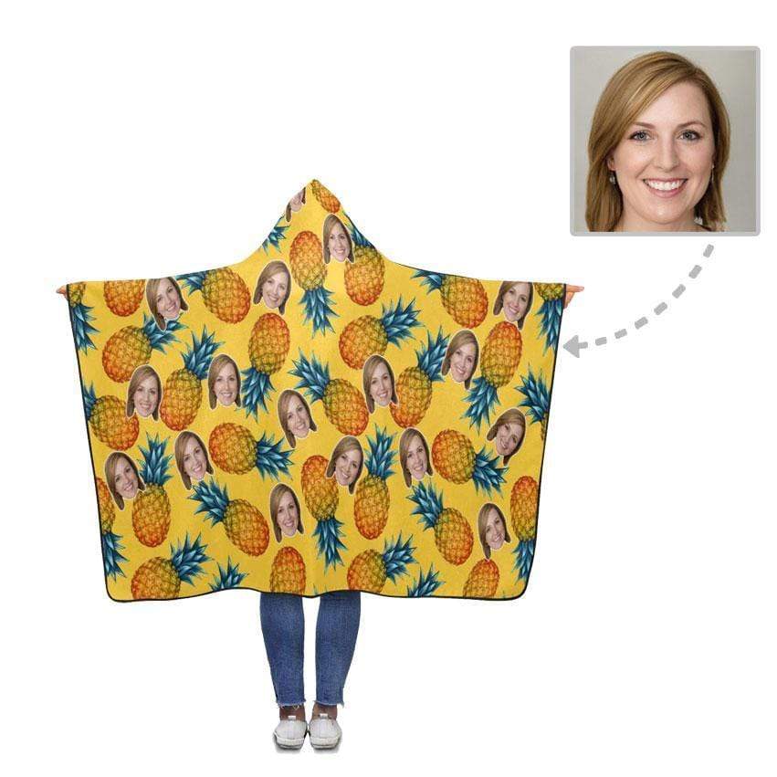 Custom Face Pineapple Yellow Hooded Blanket