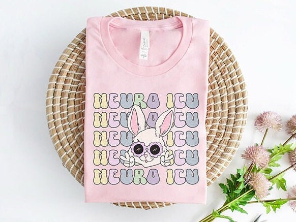 Retro Neuro ICU Easter T-Shirt, Groovy Neuro ICU Nurse Rn Tech Spring Bunny Shirt, Neurology Intensive Critical Care Tshirt Easter Bunny