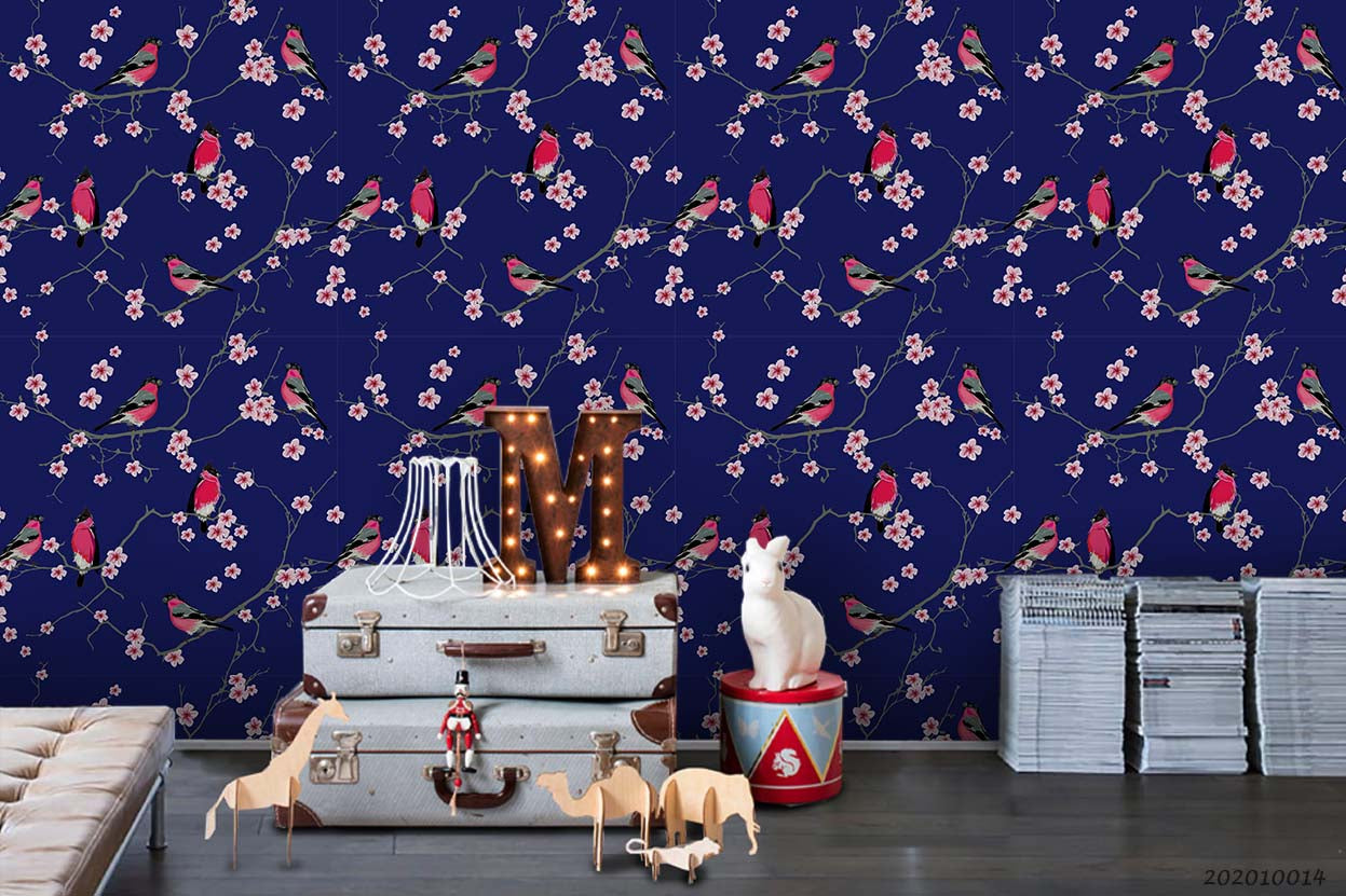 3D Cartoon Cute Animal Bird Floral Pattern Wall Mural Wallpaper Wj 5026