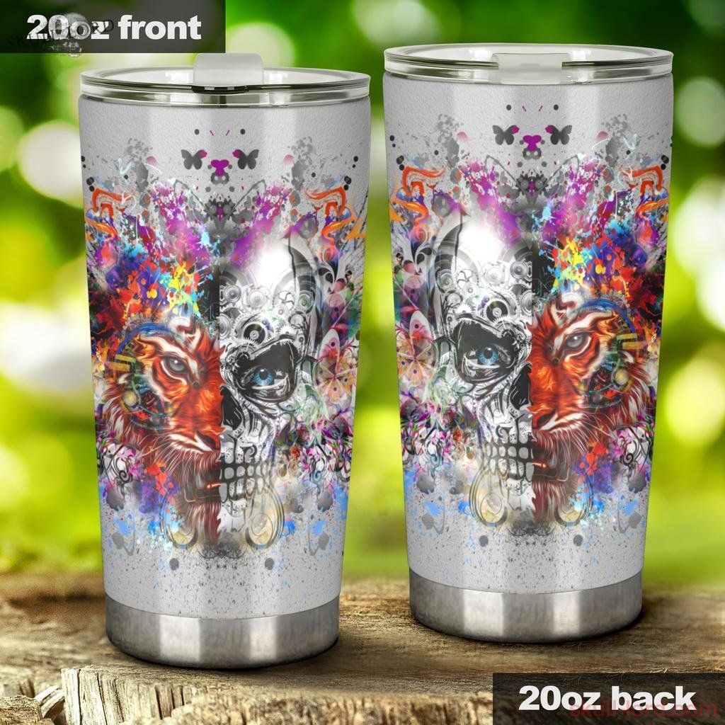 Blueztumbler Tiger Head With Half Skull Stainless Steel  Cup