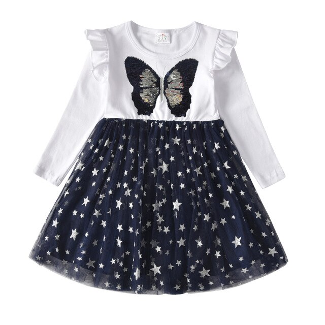 VIKITA Girl Princess Dress New Autumn Kid Girls Dress Sequins Sweet Girls Casual Clothes Butterfly Costumes Children Clothing alx