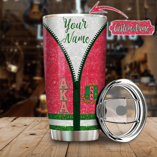 Alpha Kappa Alpha, Pink And Green, Cardigan Inspired Zipper Tumbler Mug All Over Print