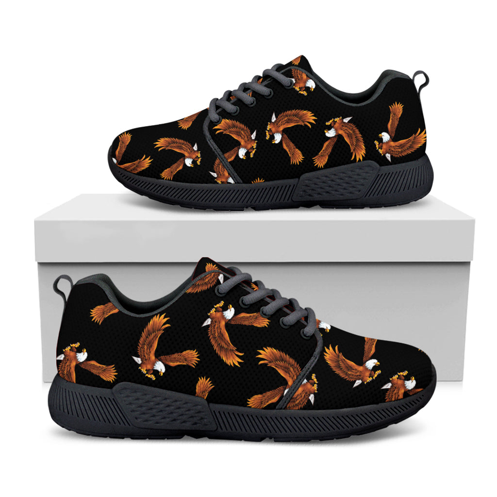 White And Brown Eagle Pattern Print Black Athletic Shoes