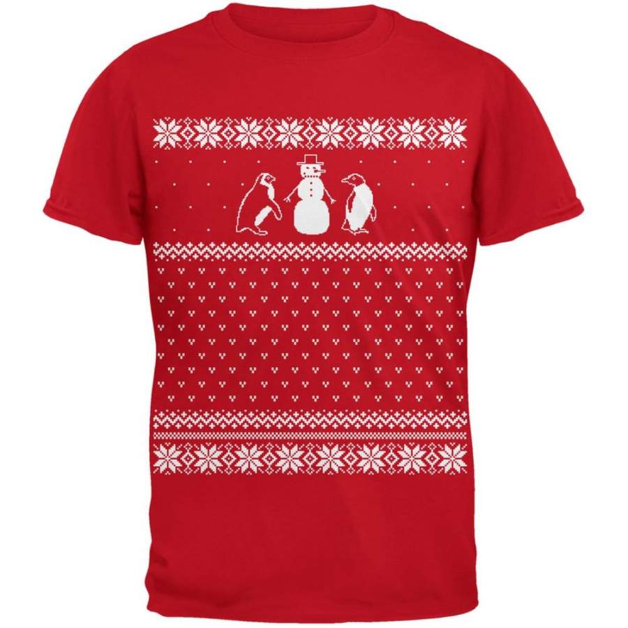 Penguins Ugly Christmas Sweater Red Youth T-Shirt