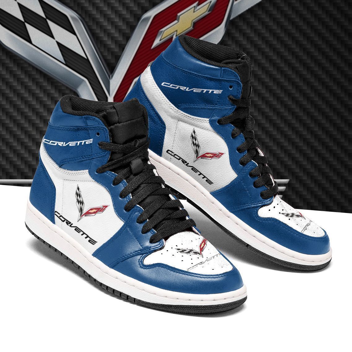 Chevrolet Corvette NTA JD High top Shoes ver 2 Blue Sneakers Jordan Sneakers Sport Air Jordan High Sneakers Sport Sneakers