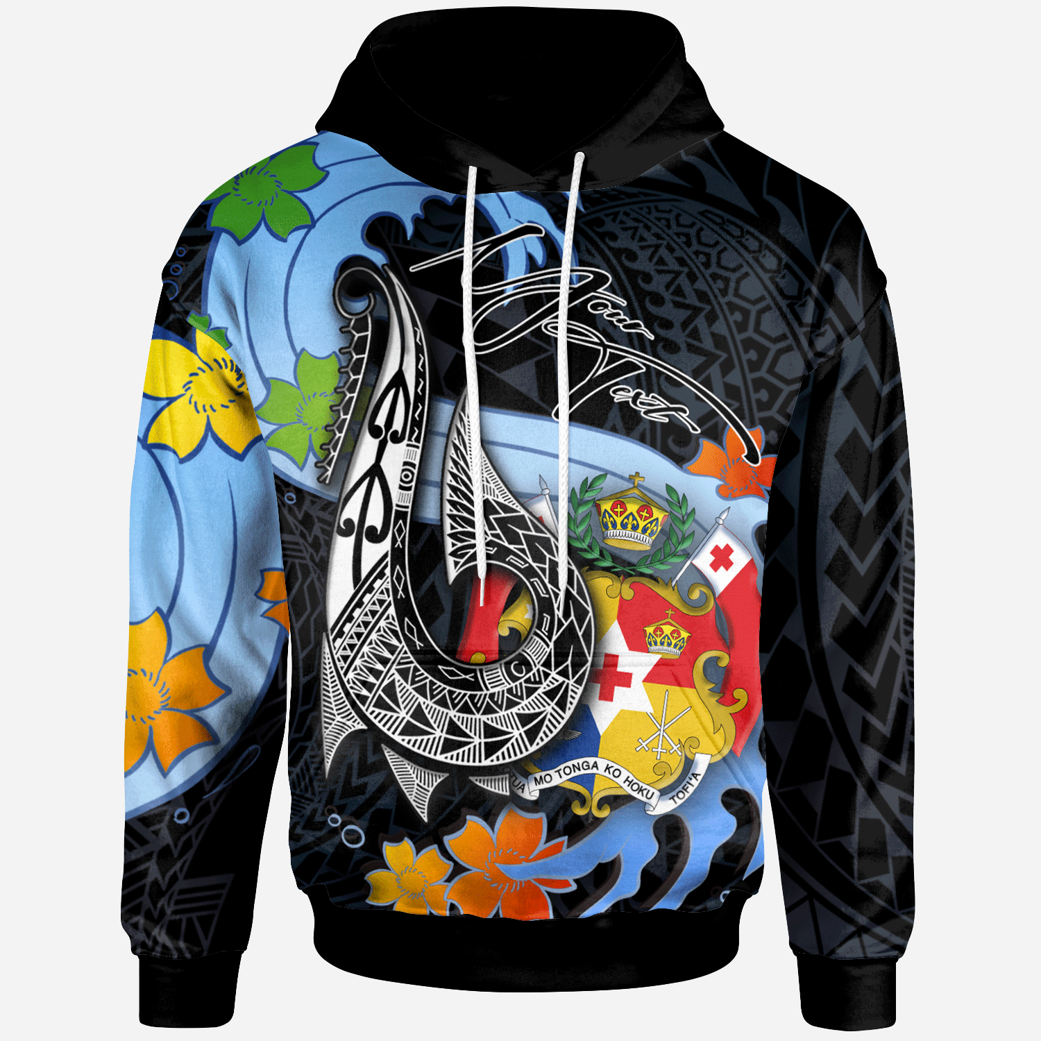 Tonga Custom Personalised Hoodie – Fish Hooks And Wave – BN01