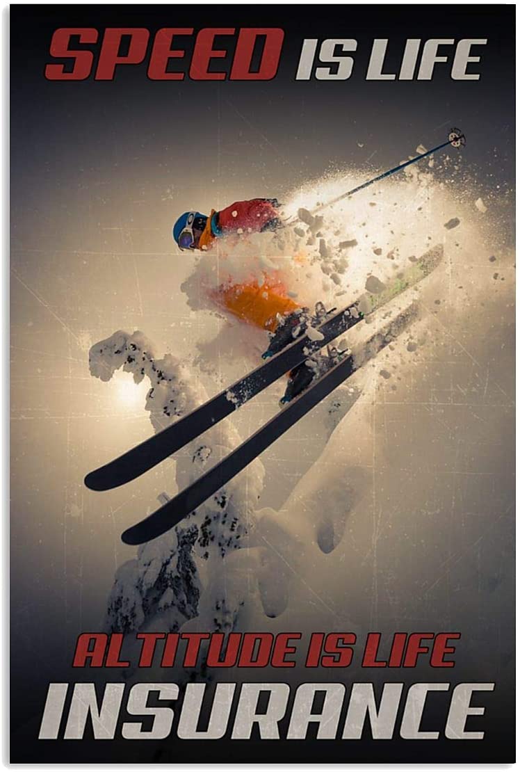 Vintage Skiing Speed Is Life Altitude Is Life Insurance Poster Art Print      Home Decor Gift For Men Women Family Friend On Birthday Xmas