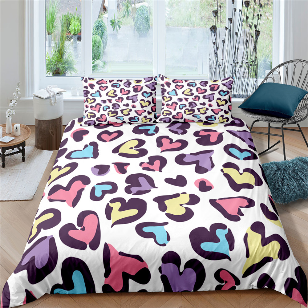 Duvet Cover King Queen Size Comforter Sets Leopard Love Printing Bedding Set Bedclothes & Pillowcase Luxury