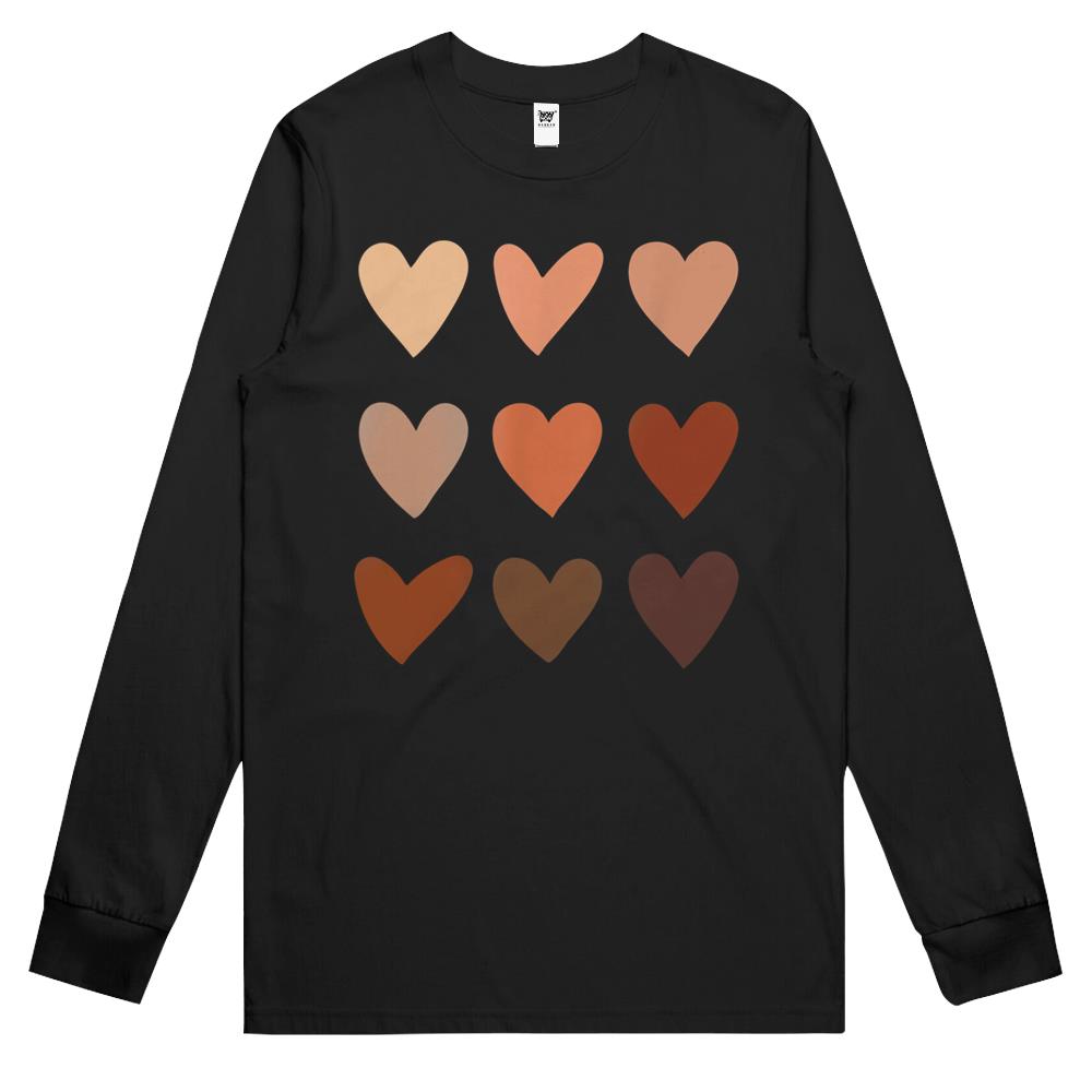 Melanin Skin Tone Hearts, Be Kind, Black History Month Long Sleeve T Shirts