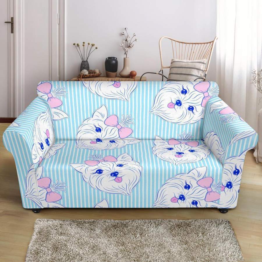 Dog Yorkshire Terrier Puppy Pattern Print Loveseat Cover