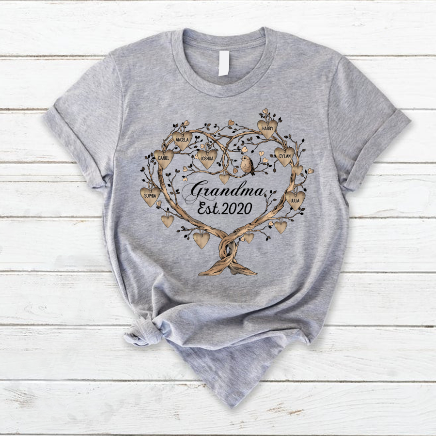 Grandma Tree Heart Kid Names T-Shirt