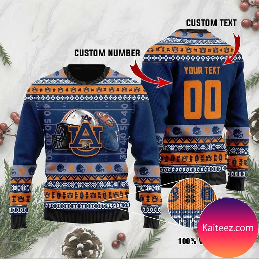 Auburn Tigers Custom Text Number Gift For Fan Ugly Wool Sweater Christmas