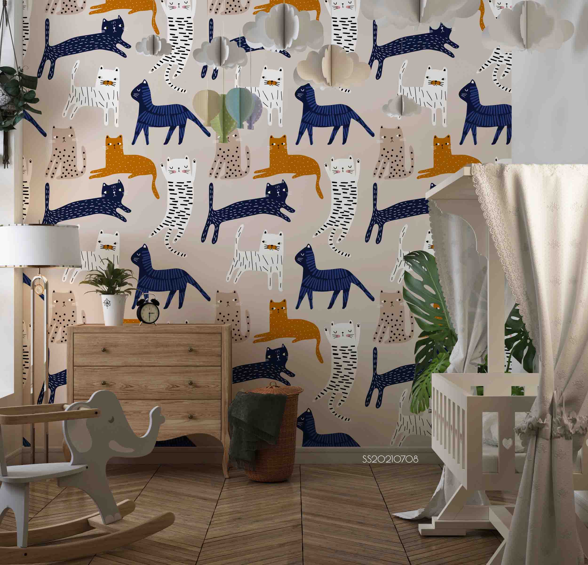 3D Hand Drawn Animal Cat Wall Mural Wallpaper Lqh 92