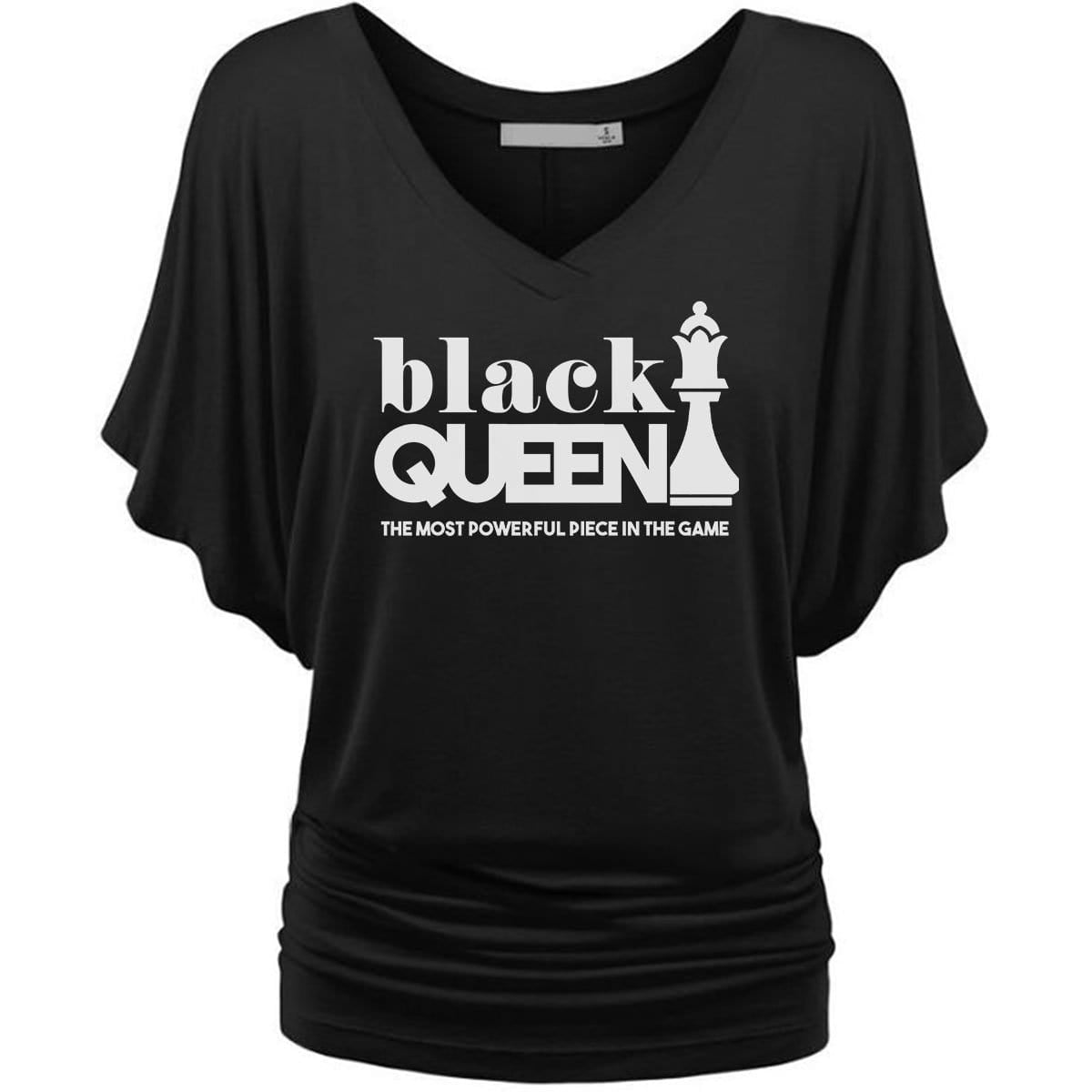 Black Queen Power Batwing Sleeve V-Neck Shirt