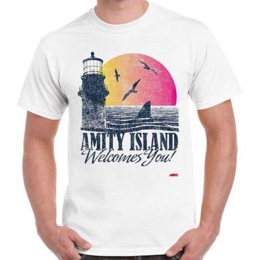 Amity Island Welcomes You Jaws 70s Film Quints Vintage Retro TShirt Summer Casual Wear Vacation