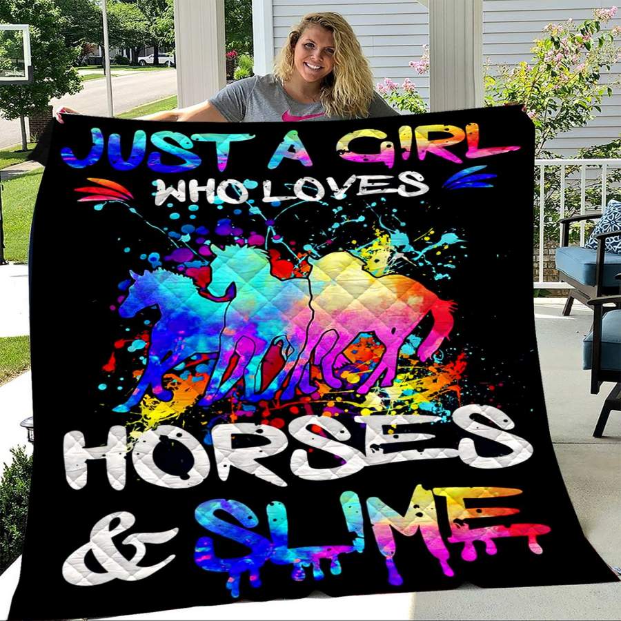 Custom Blanket Horses & Slime Blanket – Gift For Girl – Quilt Blanket