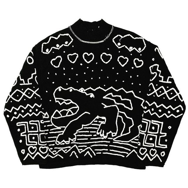 Vintage Knitted Sweater Harajuku Dinosaur Pattern Printed Pullover Autumn Winter 2022 Streetwear Men Sweater Kawaii Women Top alx