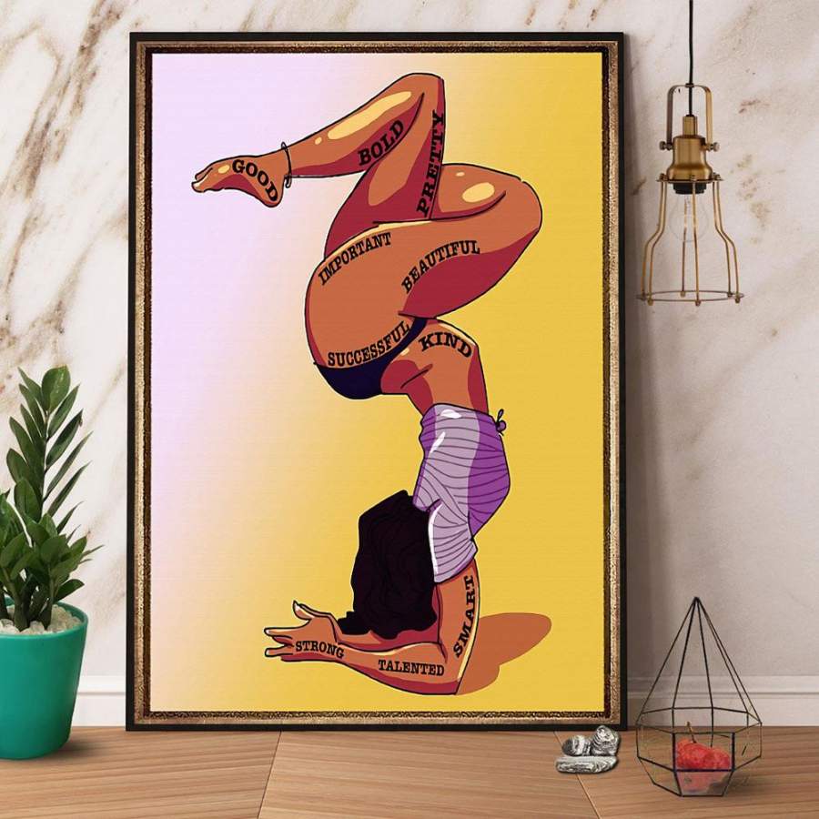 Yoga black girl strong talented smart paper poster no frame/ wrapped canvas wall decor full size