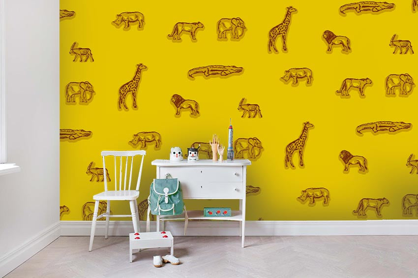 3D Yellow Giraffe Lion Crocodile Wall Mural Wallpaper A164 Lqh