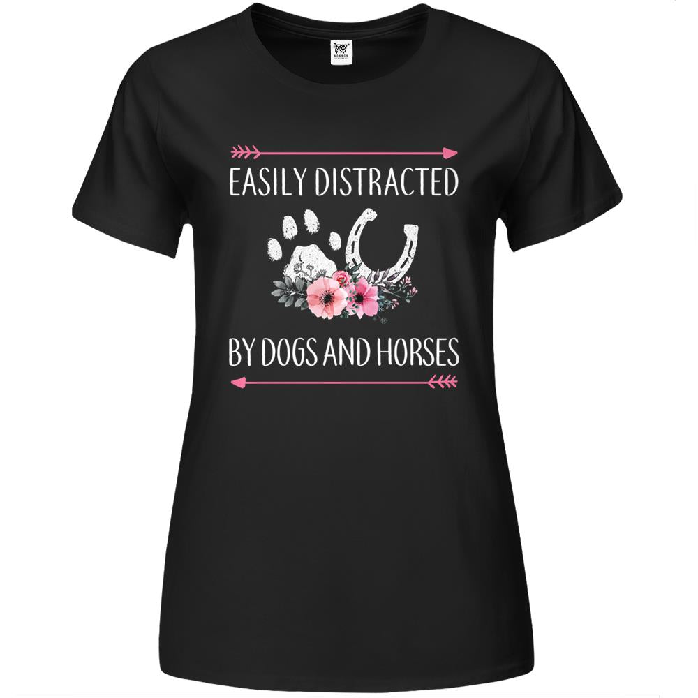 Easily Distracted By Dogs And Horses, Horse Gifts For Women Premium Womens T Shirts