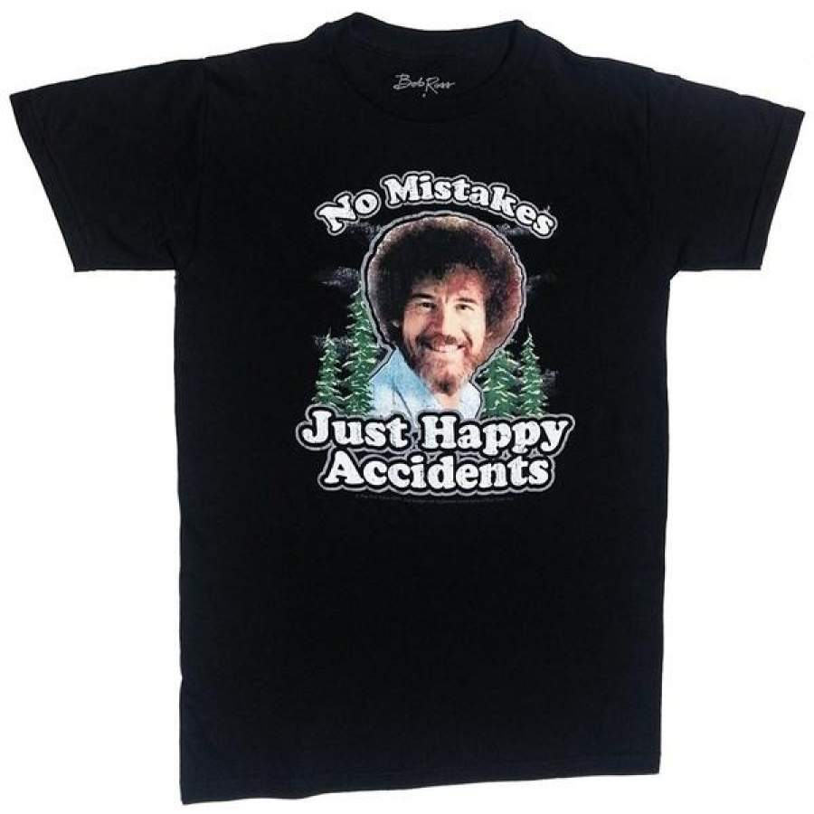 Men’s Vintage Happy Accidents T-Shirt Summer Black Round Collar Mens Casual T Shirt