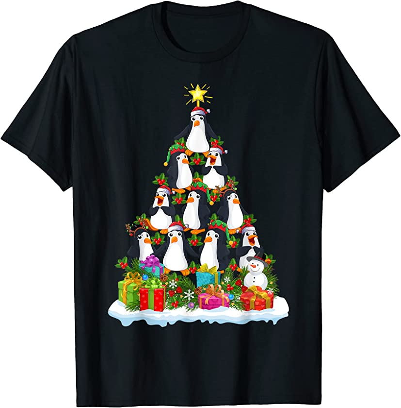 Penguin Bird Xmas Tree Lighting Santa Penguin Christmas T-Shirt