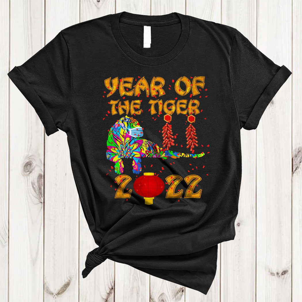 Year Of The Tiger 2022 Funny Chinese Lunar New Year Colorful Tiger Face Covering Family Gifts T-Shirt